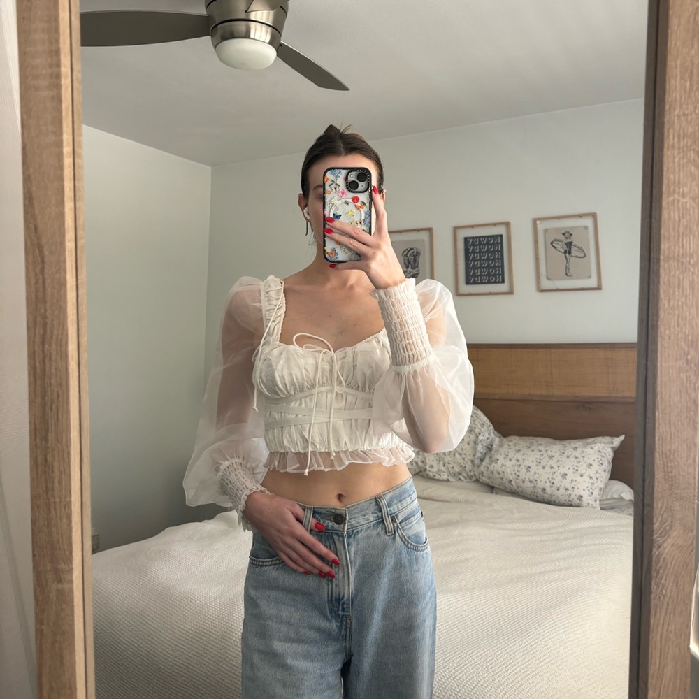 For love and lemons sheer sleeve white blouse